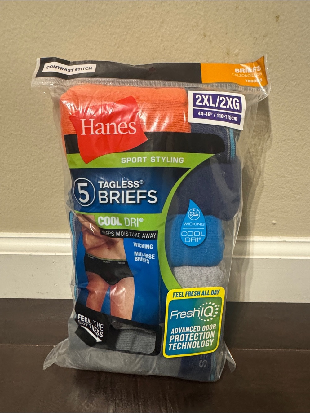 Hanes 5-Pack Tagless Briefs Black, Blue, Gray, Orange & Teal 2xl 44-46"  NEW
